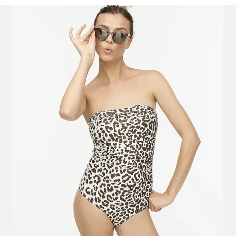 J Crew ruched bandeau one piece swimsuit Leopard print
